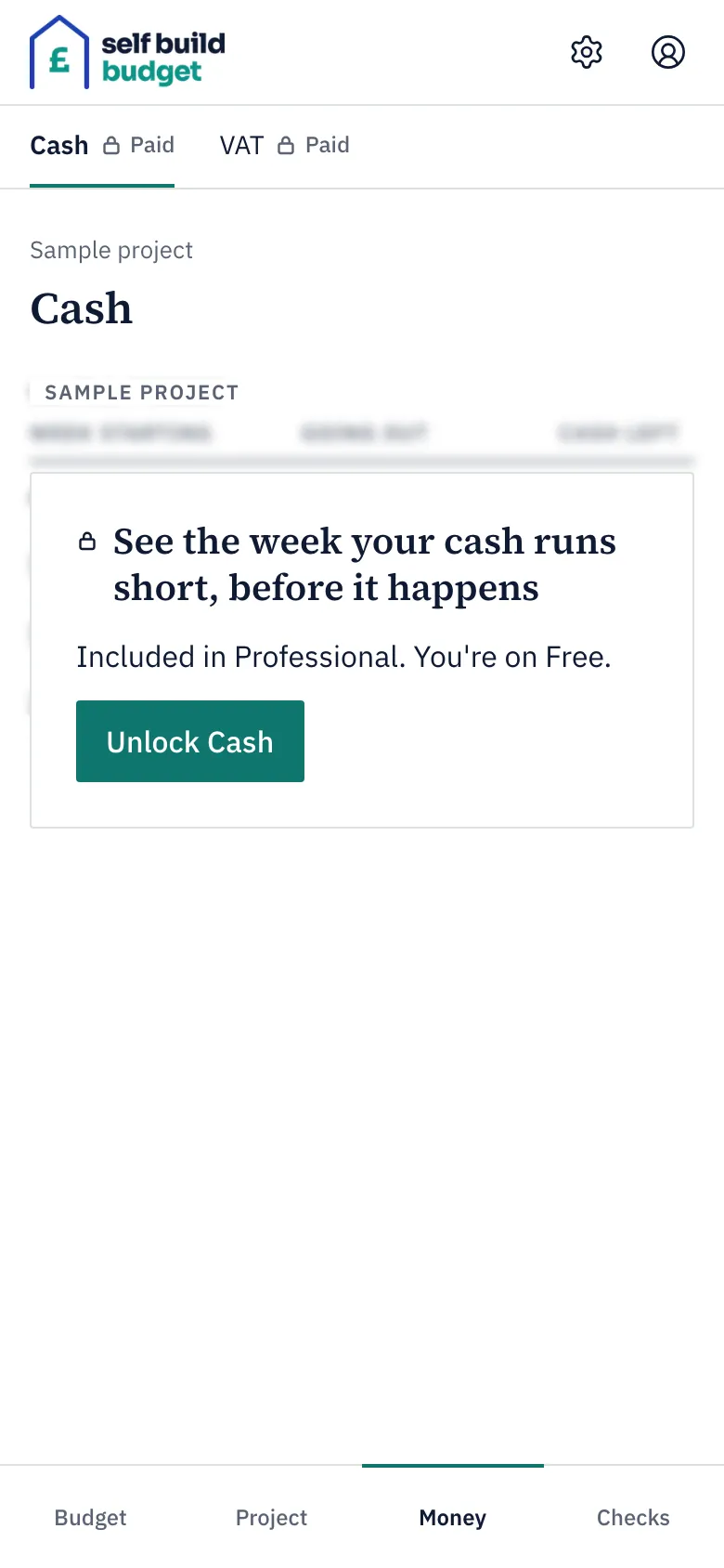 The Cash page on a phone with the same blurred sample and panel