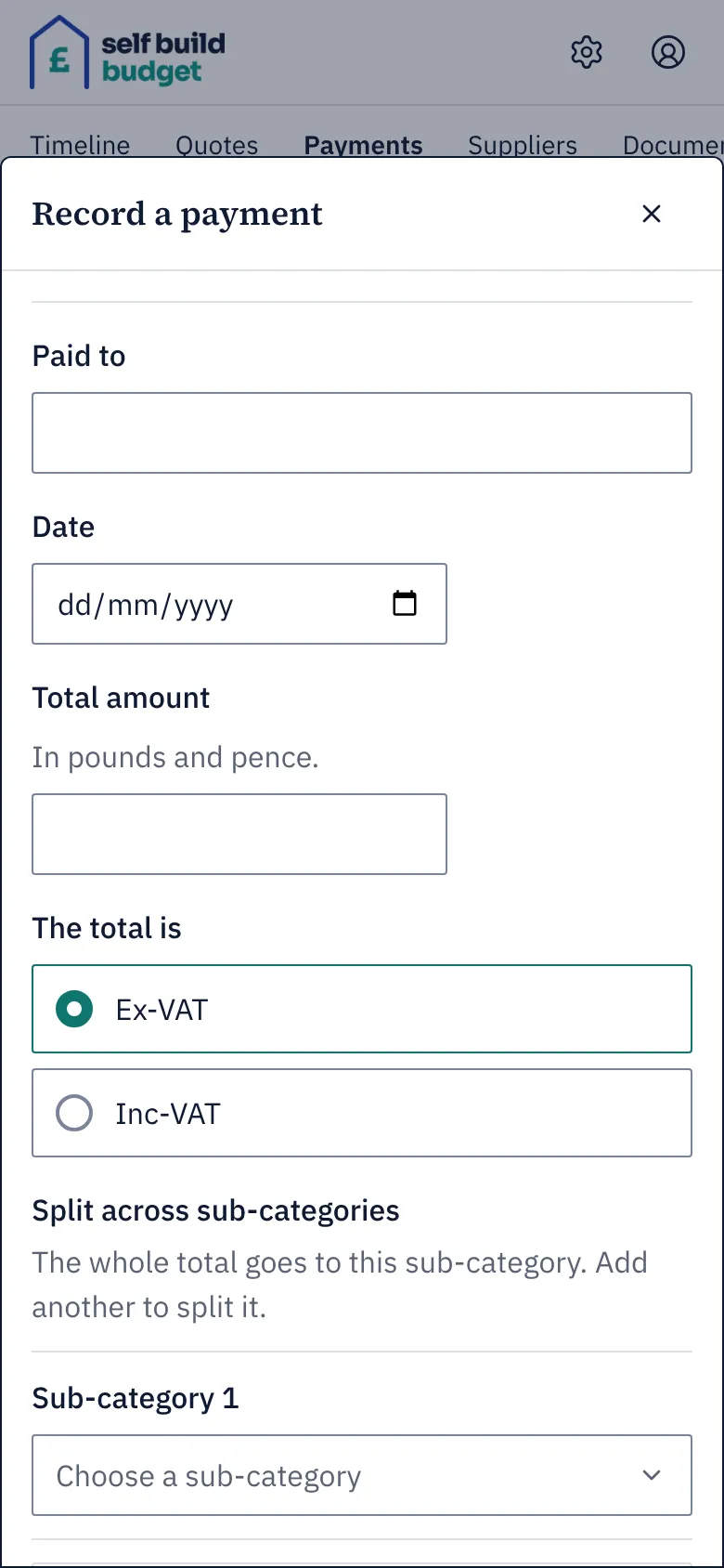 The Record a payment form open full screen on a phone