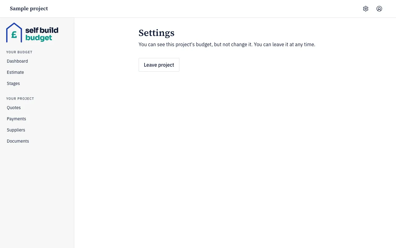 Settings for a viewer, showing only the Leave project button
