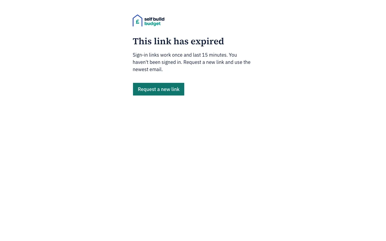 The This link has expired page with the Request a new link button