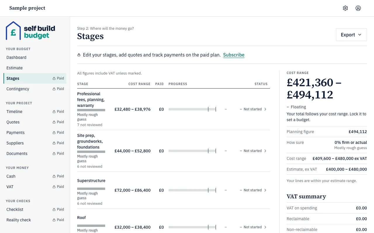 Stages on Free: a read-only preview with a lock and a floating cost range